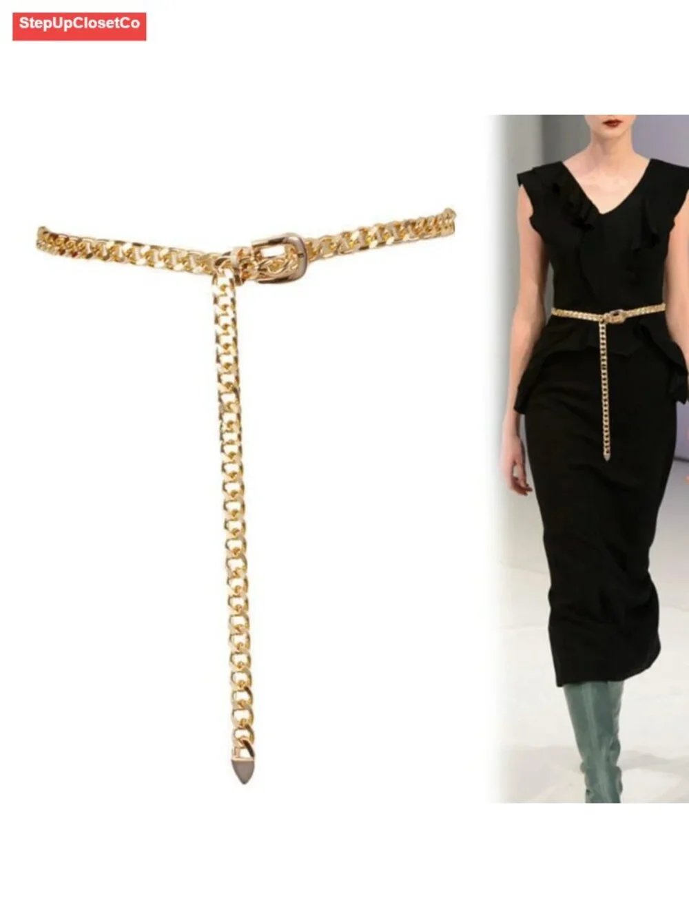 Metal Waist Chain Belt for Women, Gold Chain Belt for Dresses Jeans